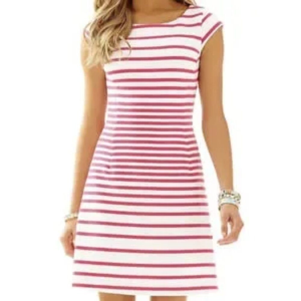 Lilly Pulitzer Dress Sonny Pink White Stripe Cap Sleeves Size XS